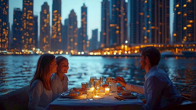 Ужин-круиз на лодке доу в Dubai Marina: романтика и виды на город