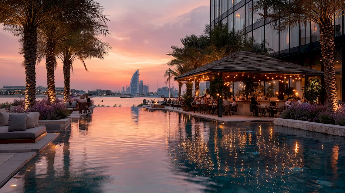 Пляжный клуб Riva Beach Club на Palm Jumeirah: бассейн и ресторан