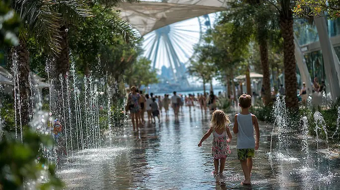 Детский аквапарк Splash Pad на пляже JBR: брызги, горки, цены