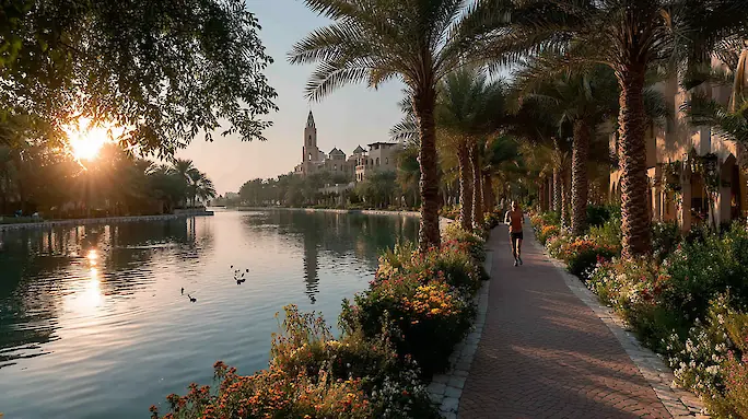 Парк Al Barsha Pond Park: озеро, беговые дорожки, велопрокат