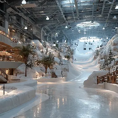 Горнолыжный комплекс Ski Dubai в Mall of the Emirates: снег, лыжи, пингвины