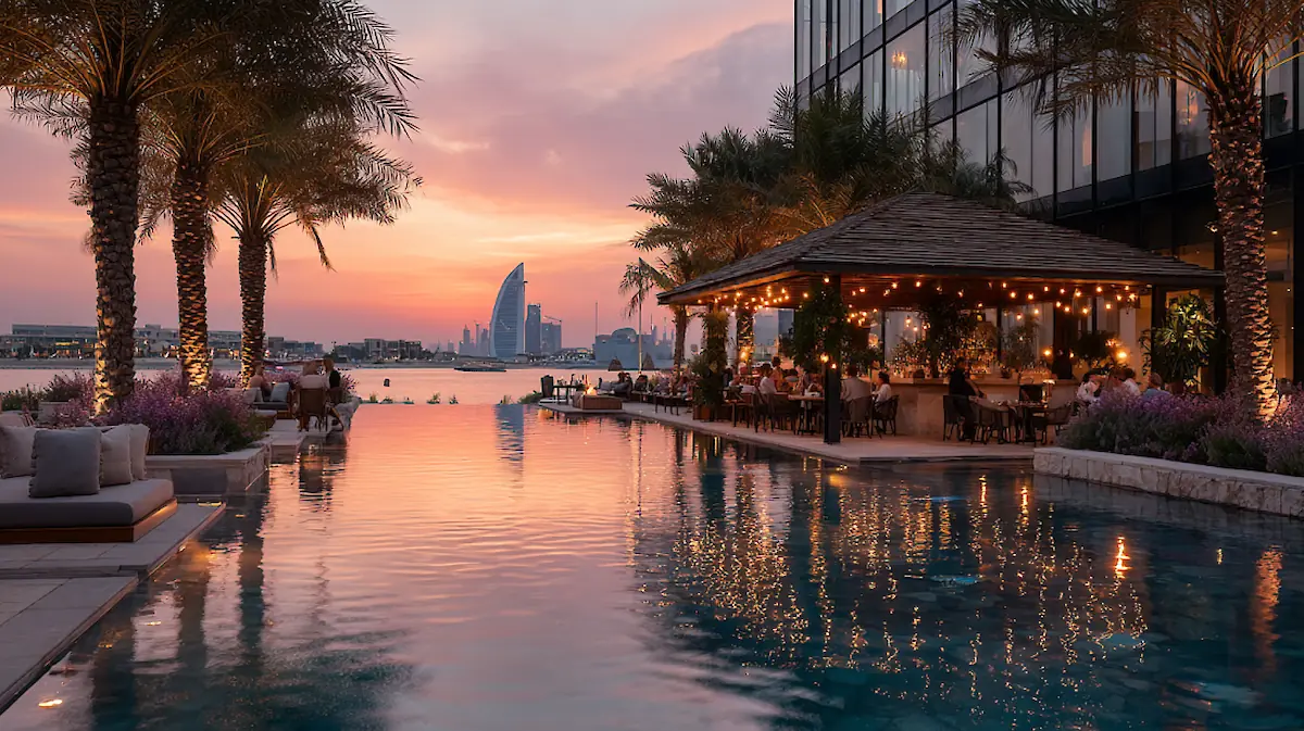 Riva Beach Club on Palm Jumeirah: Pool and Restaurant